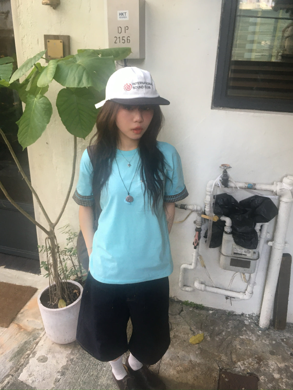 check roll-up pocket tee (mint)