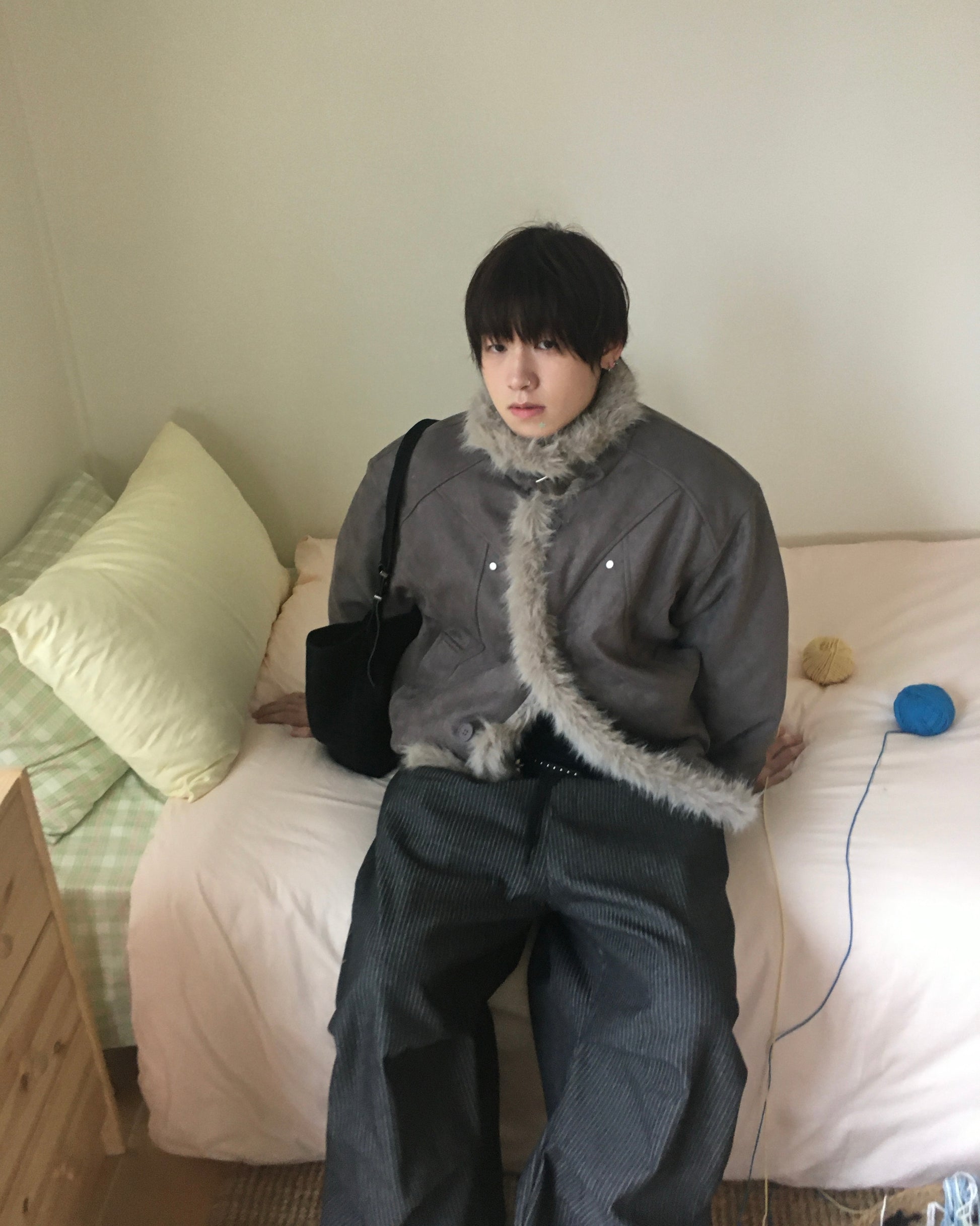 fur collar jacket (charcoal)