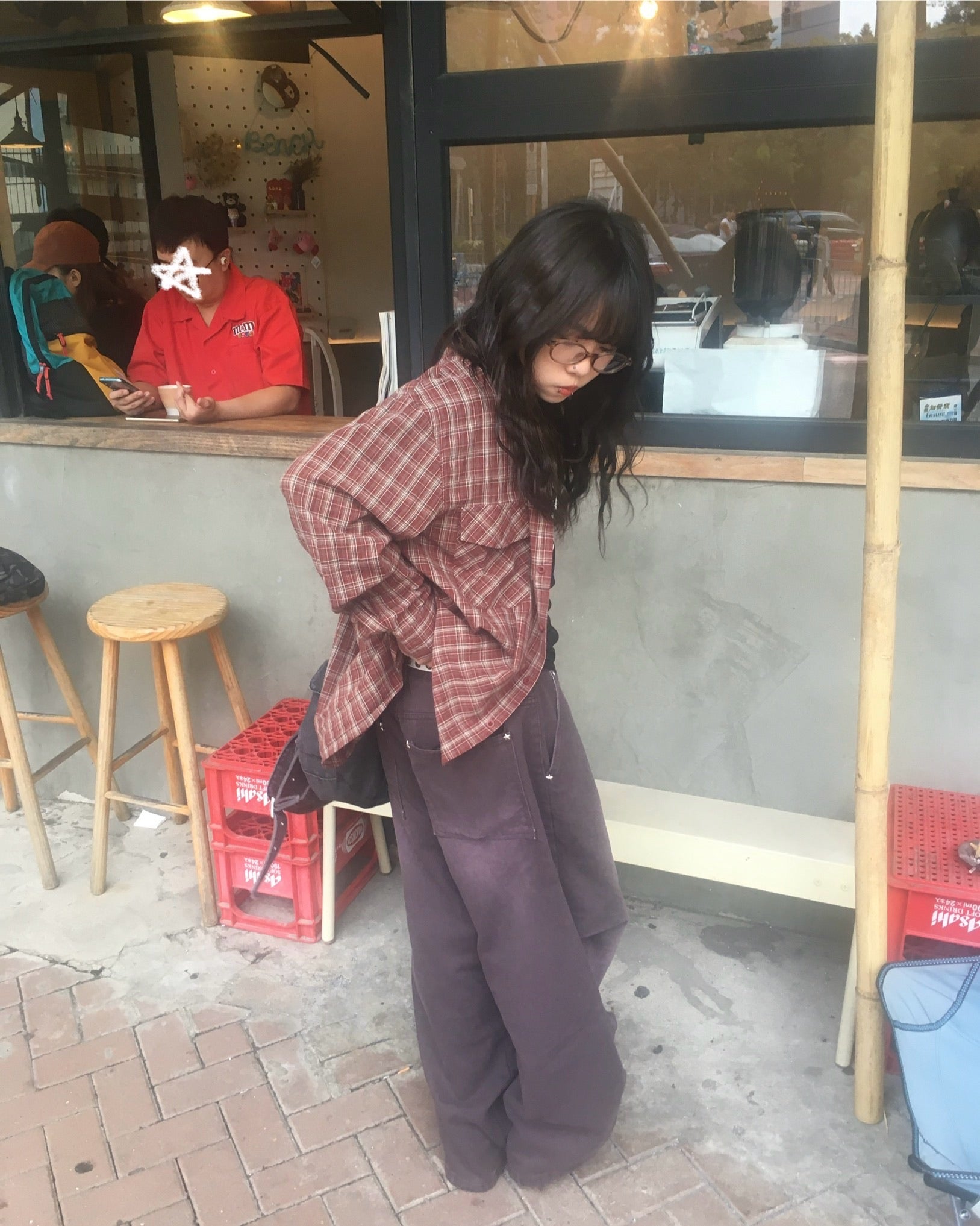 double pocket checked shirt (red)