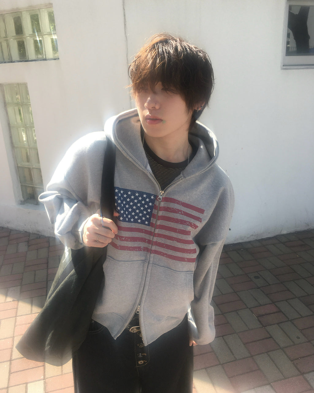 USA crop zip-up hoodie (grey)