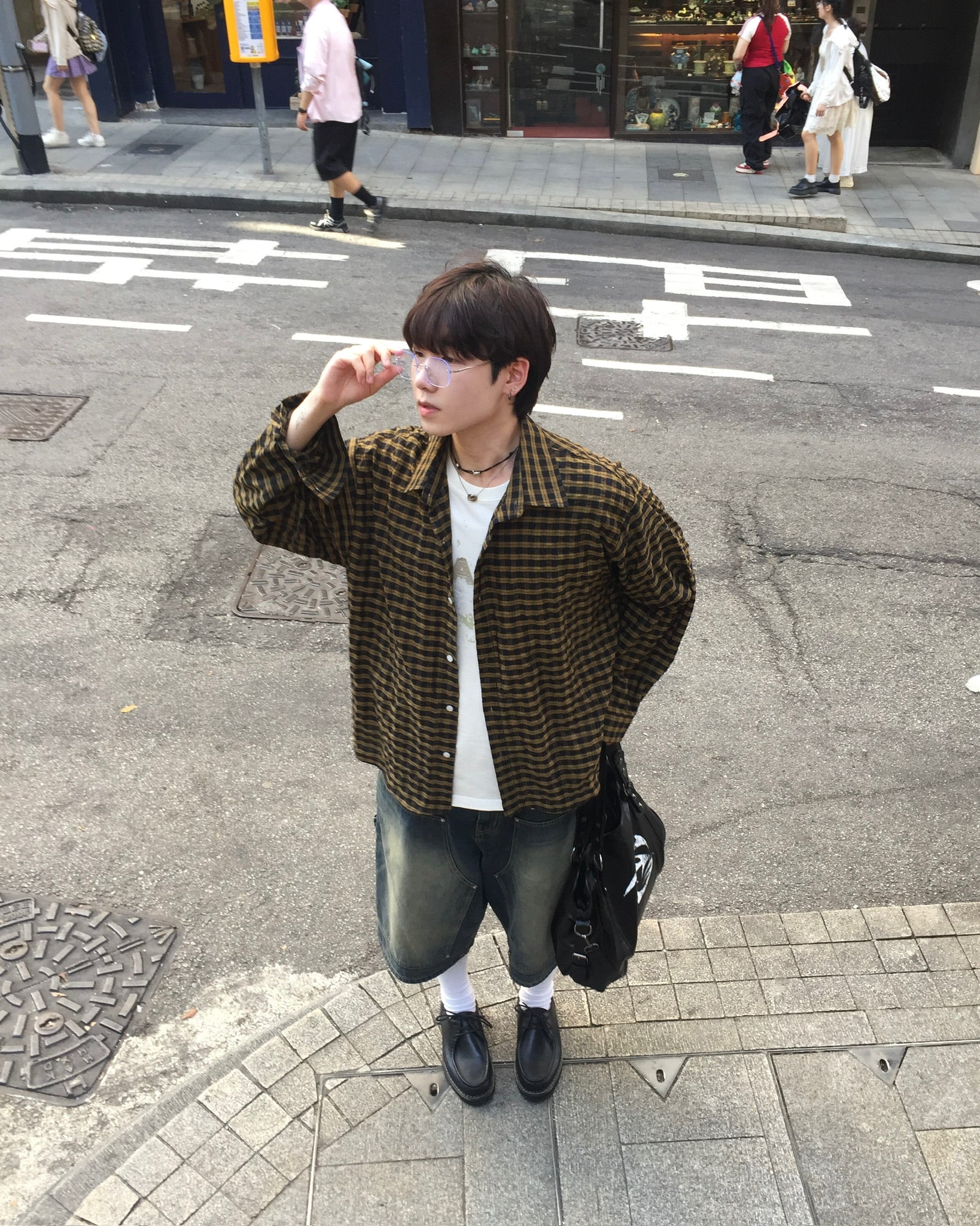 crunch checked shirt (olive)