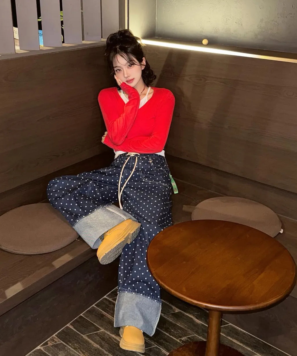 【𝘱𝘳𝘦-𝘰𝘳𝘥𝘦𝘳】FANCY CLUB String Dot Roll-up Pants (BLUE) F25QD890