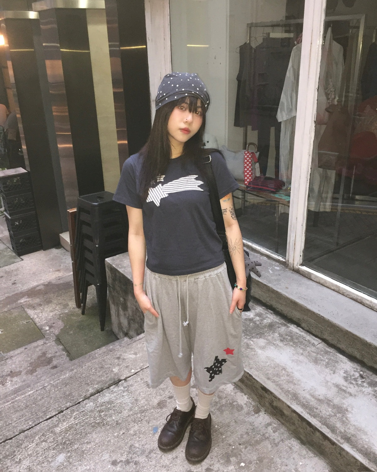kisses cotton shorts (grey)
