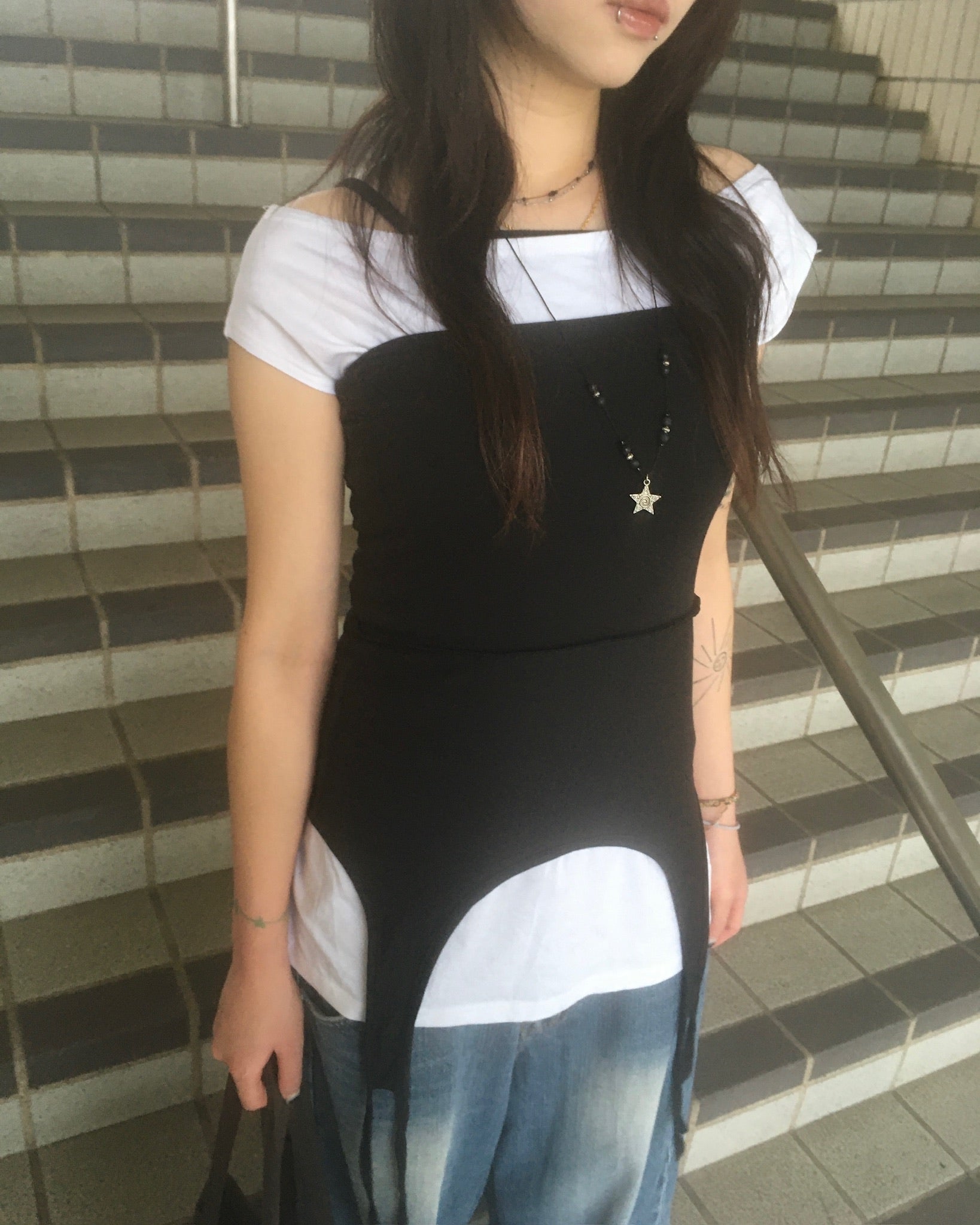 two-piece layered tee (black/white)
