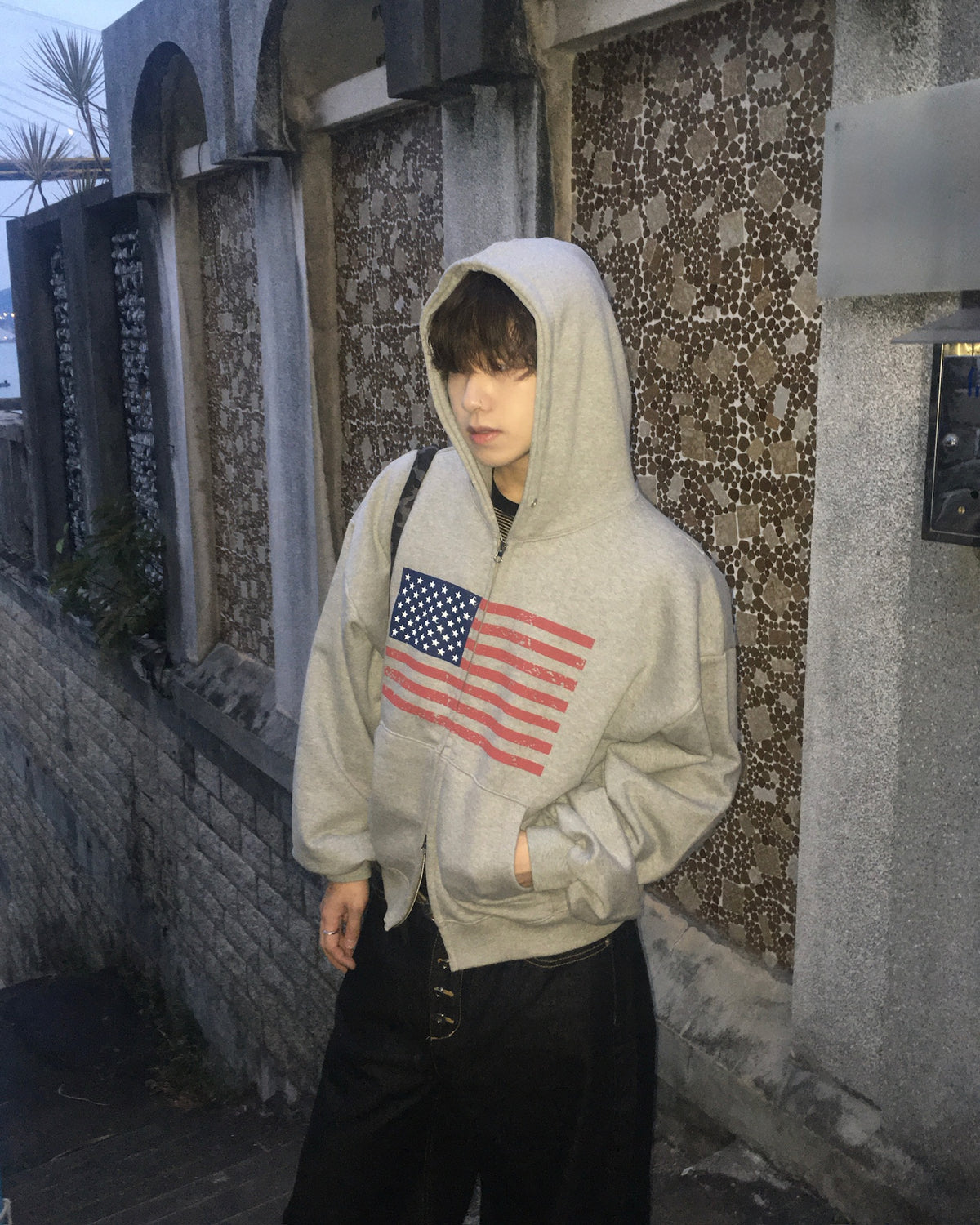 USA crop zip-up hoodie (grey)