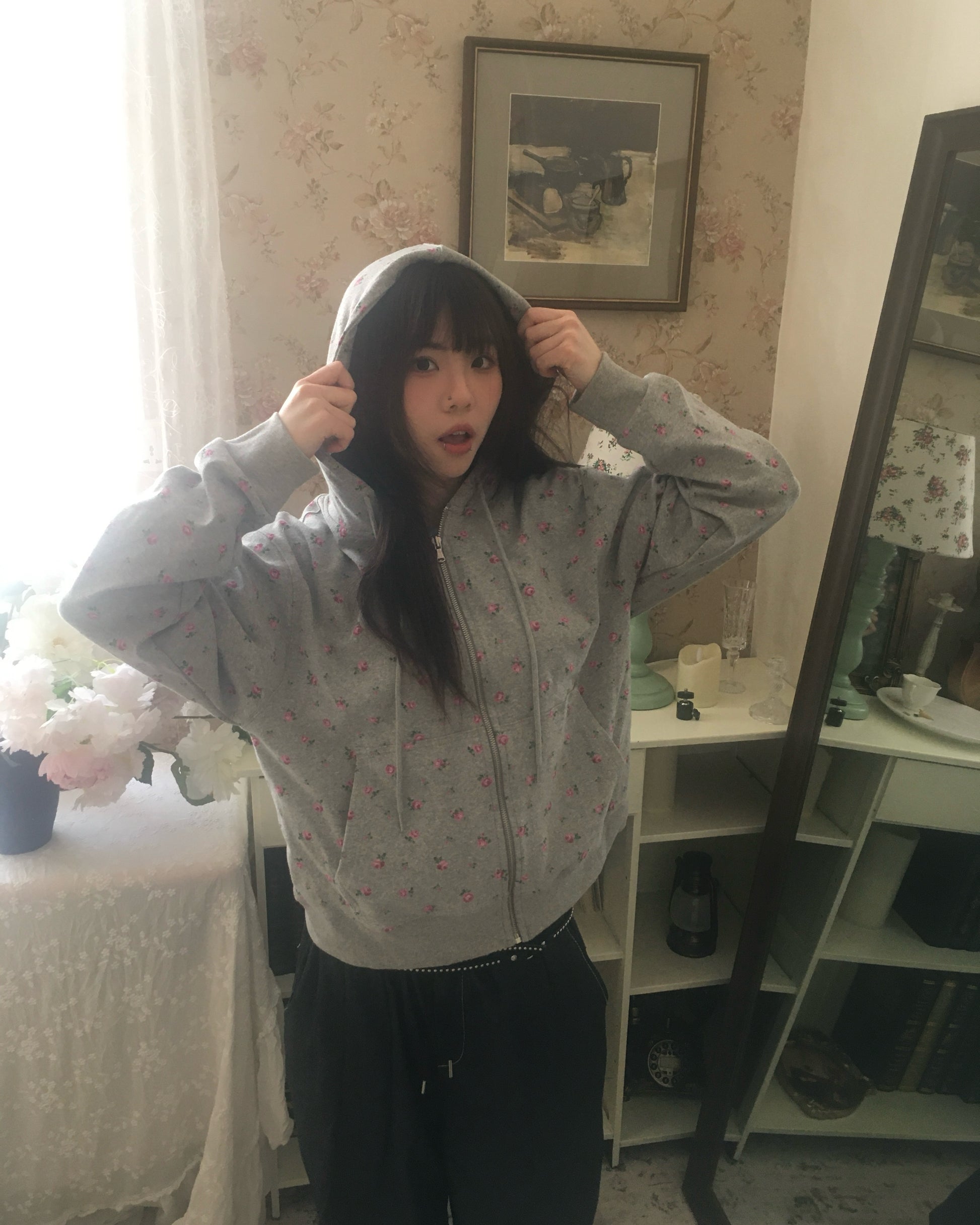 flower zip-up hoodie