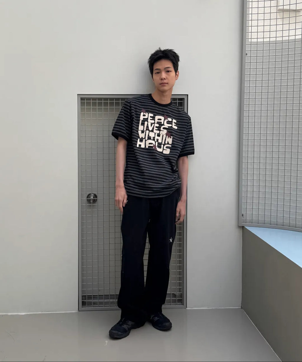 BAUF PEACE RINGER SLIM FIT T-SHIRT (STRIPE BLACK)