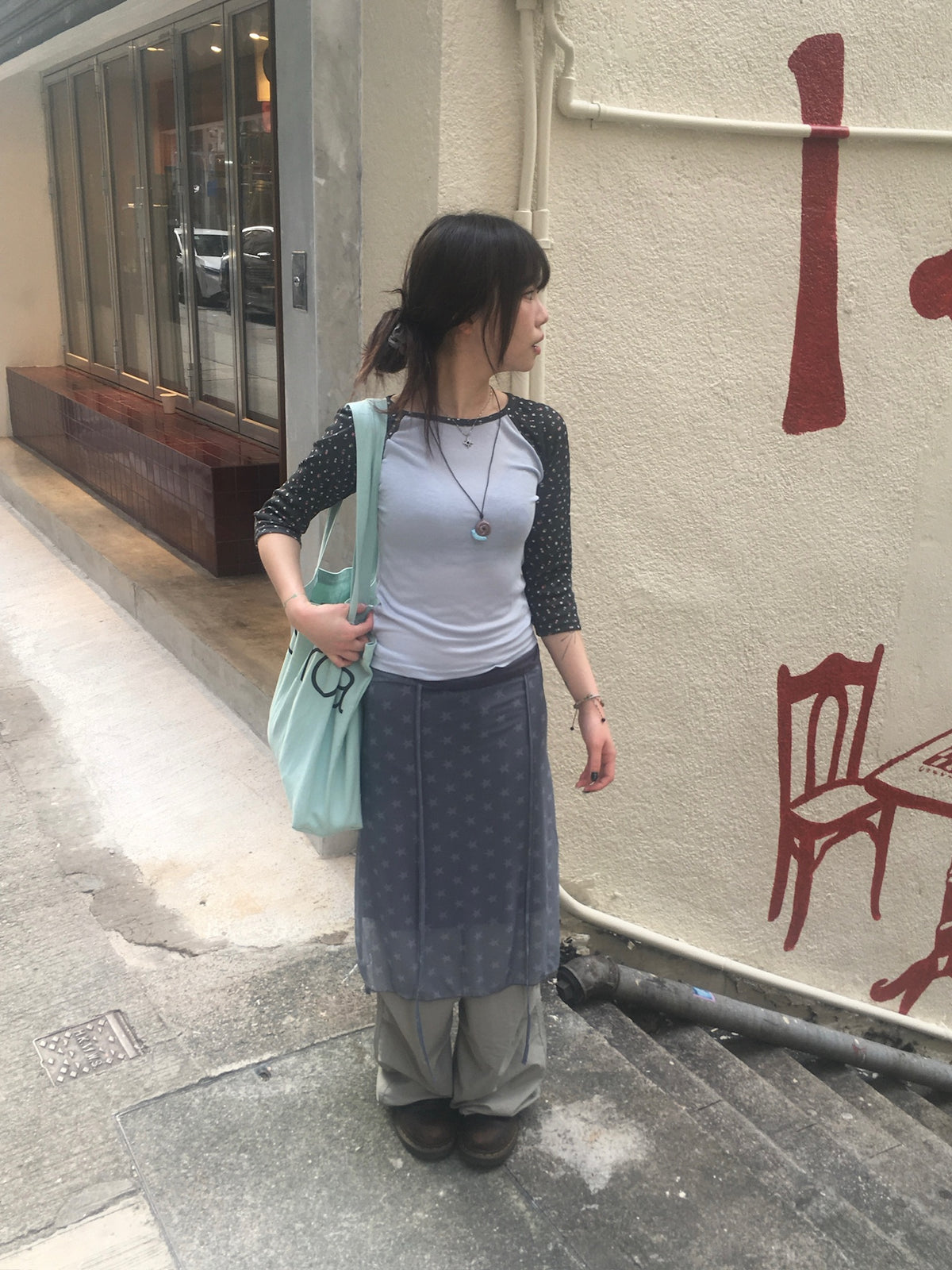 star mesh warp skirt (dusty blue)