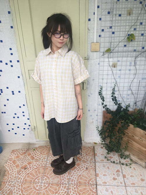check linen shirt (yellow)
