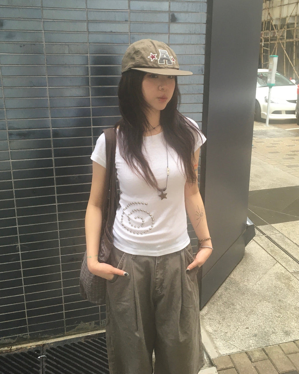 spiral studded tee (white)