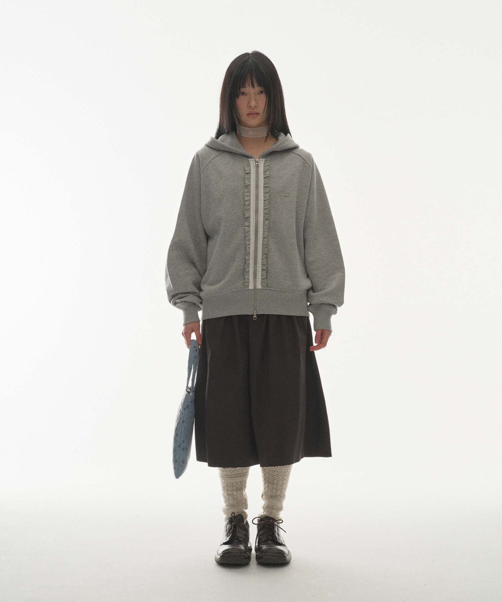 ✪【𝘱𝘳𝘦-𝘰𝘳𝘥𝘦𝘳】coyseio ruffle lace hood zip-up melange (grey)