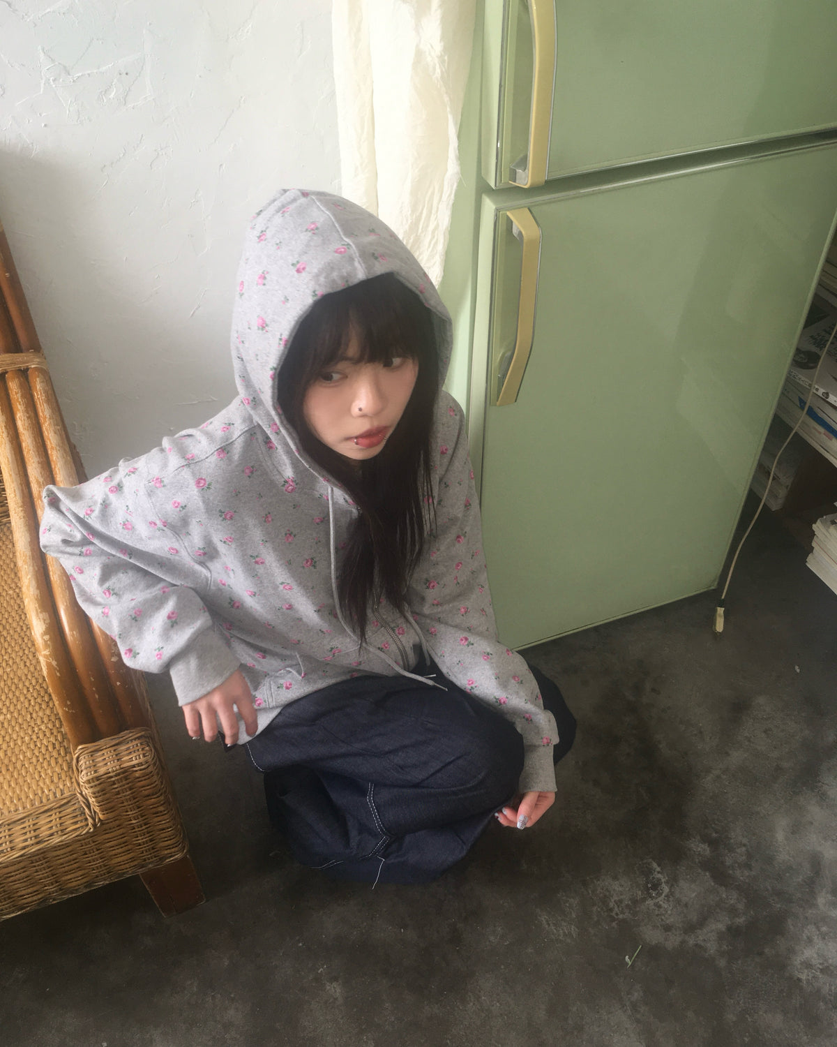 flower zip-up hoodie