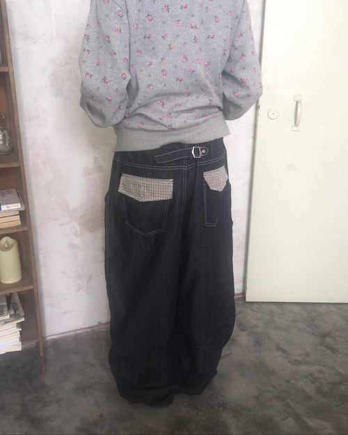 checked cinch back pants (navy)