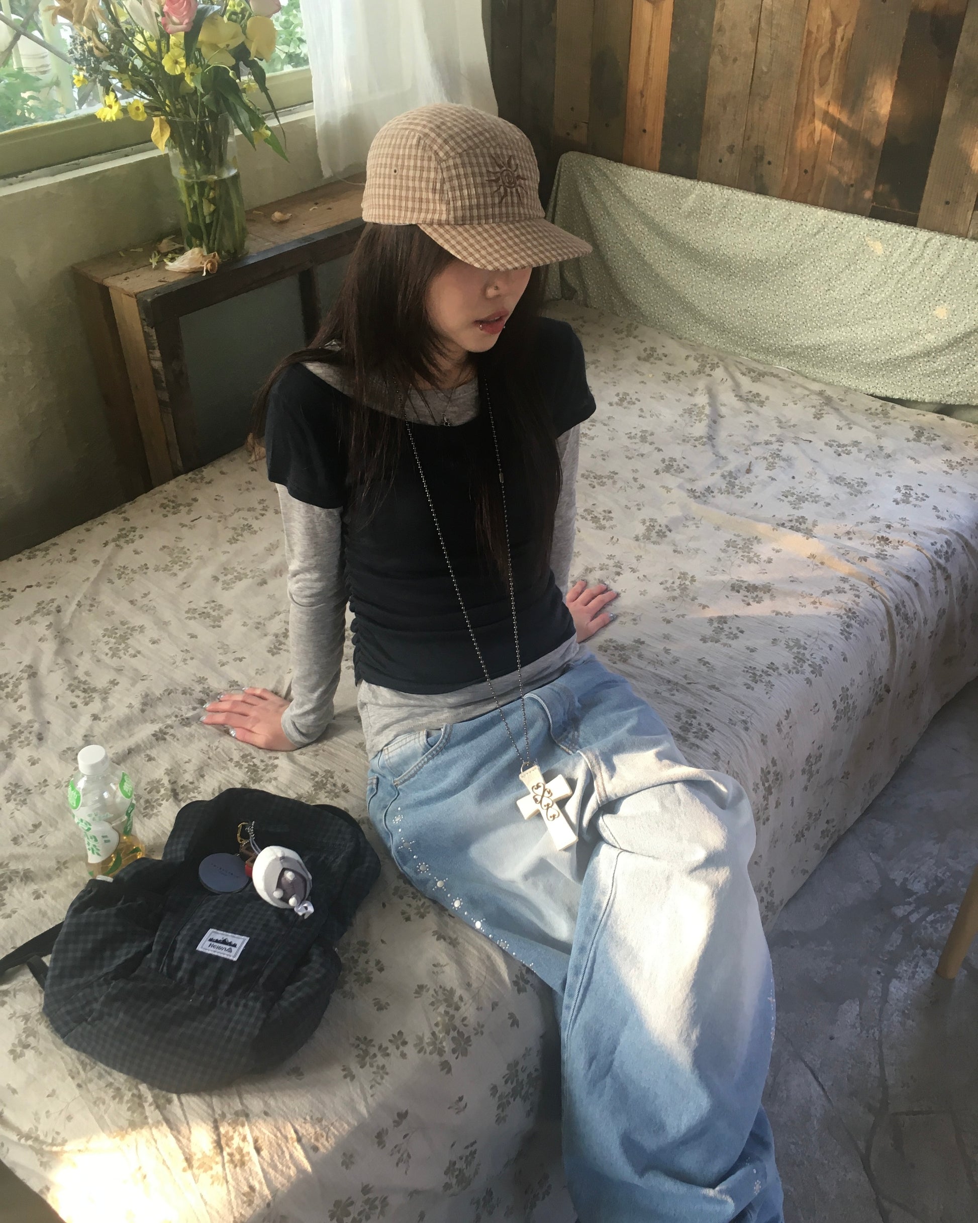 studded balloon jeans (blue)