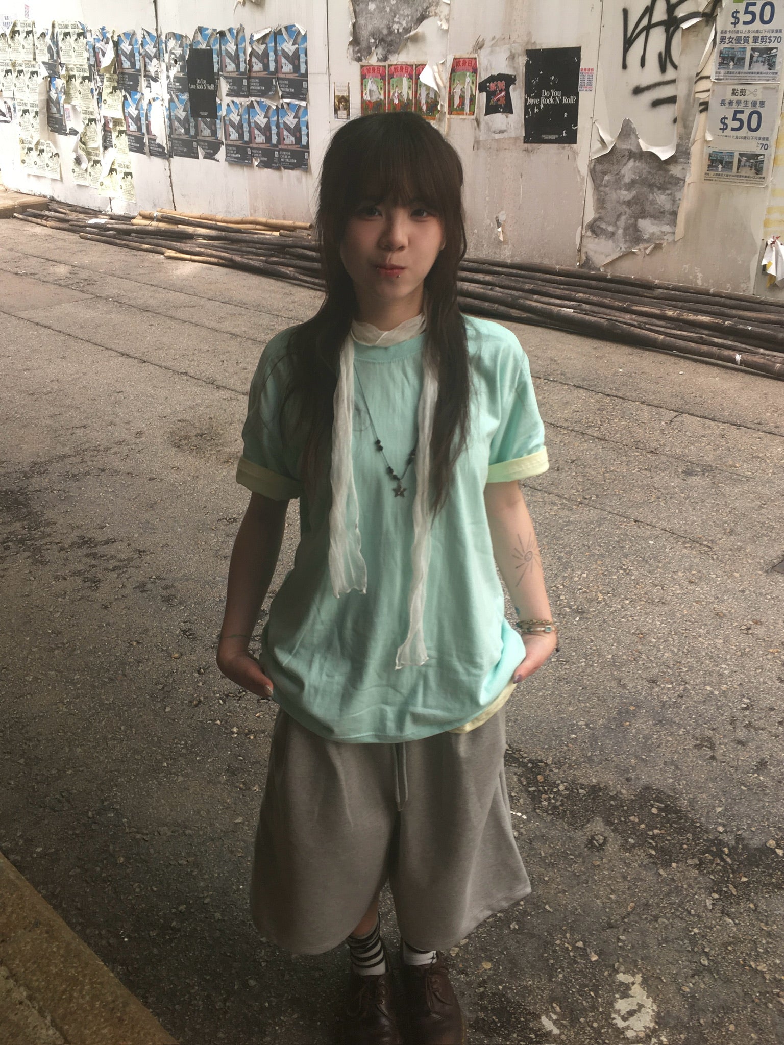 (★1+1) layered crop tee (mint+lemon)