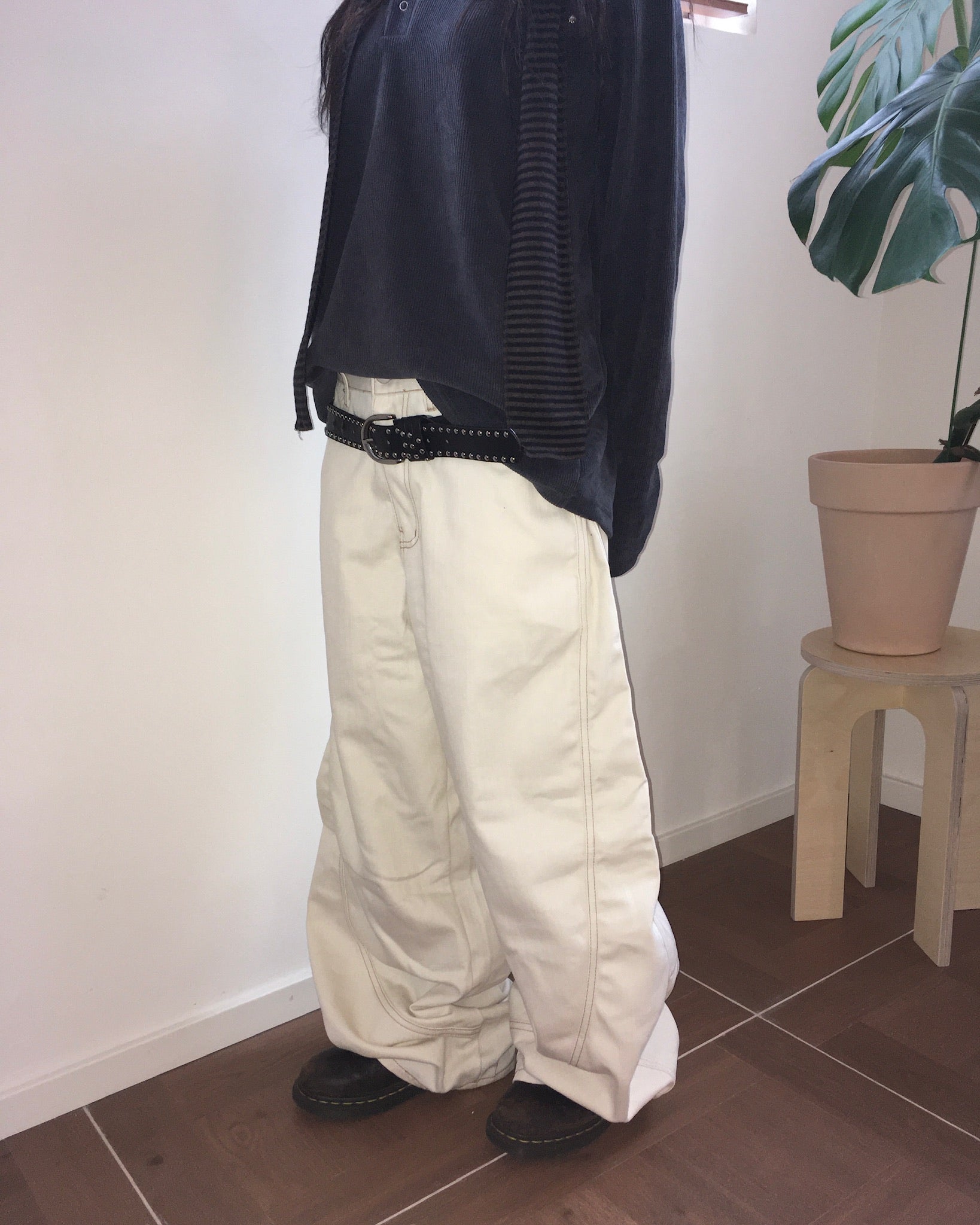 stitch pocket pants (cream)
