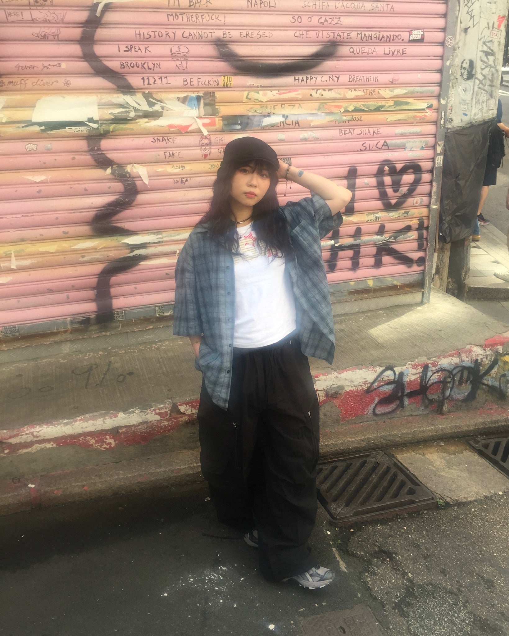 (in stock) matron wrinkle checked shirt (blue)