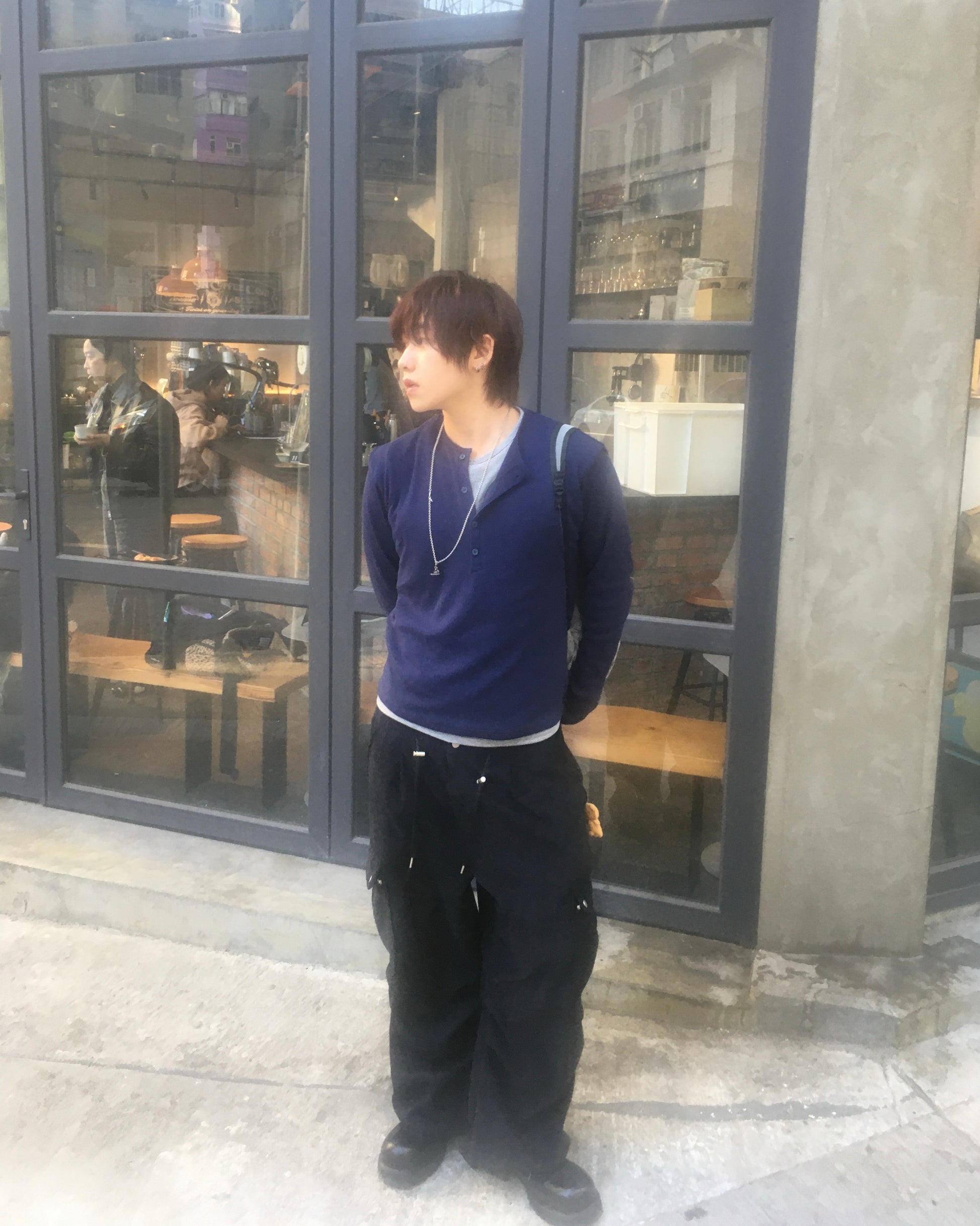 waffle henly neck shirt (navy)