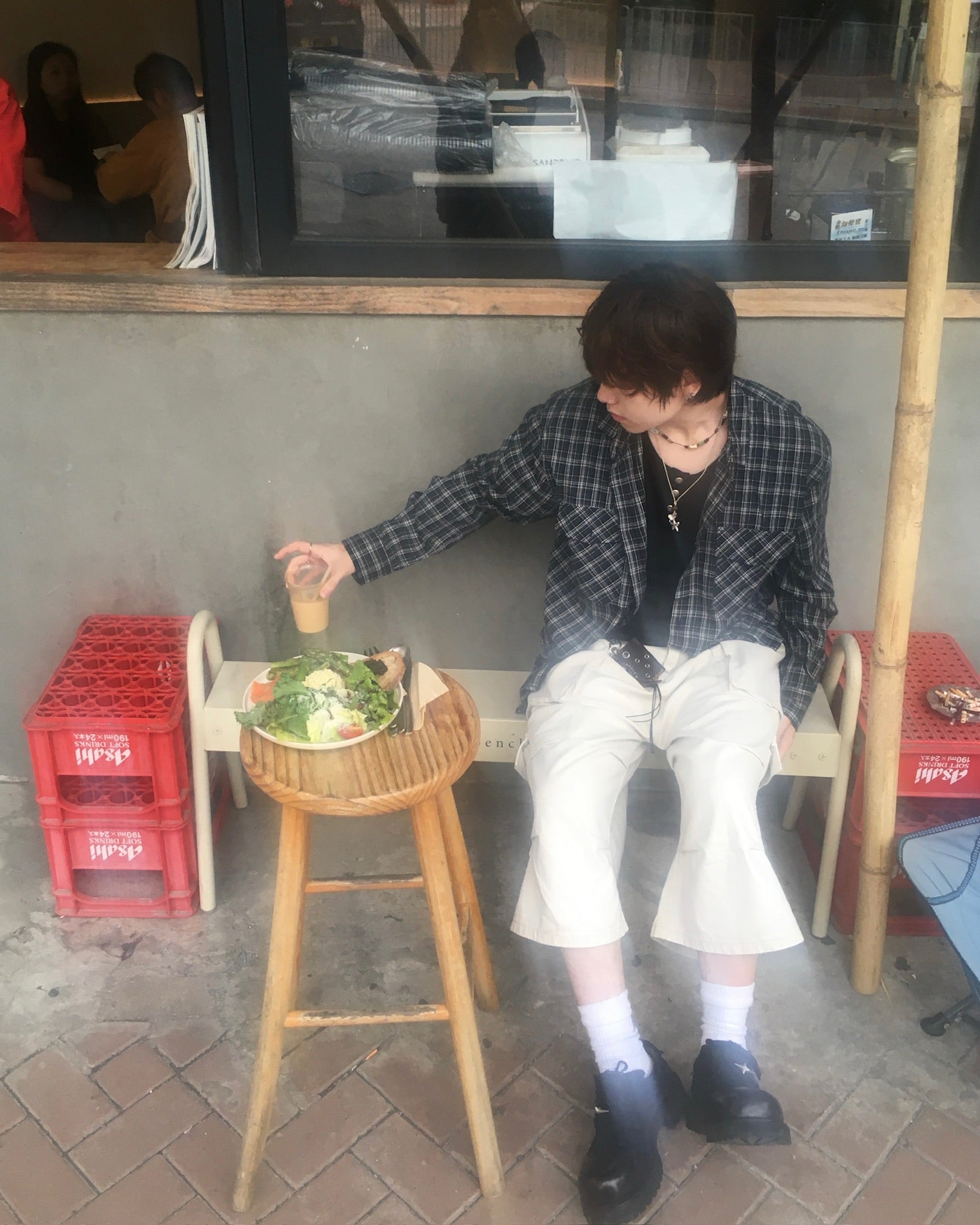 double pocket checked shirt (black)