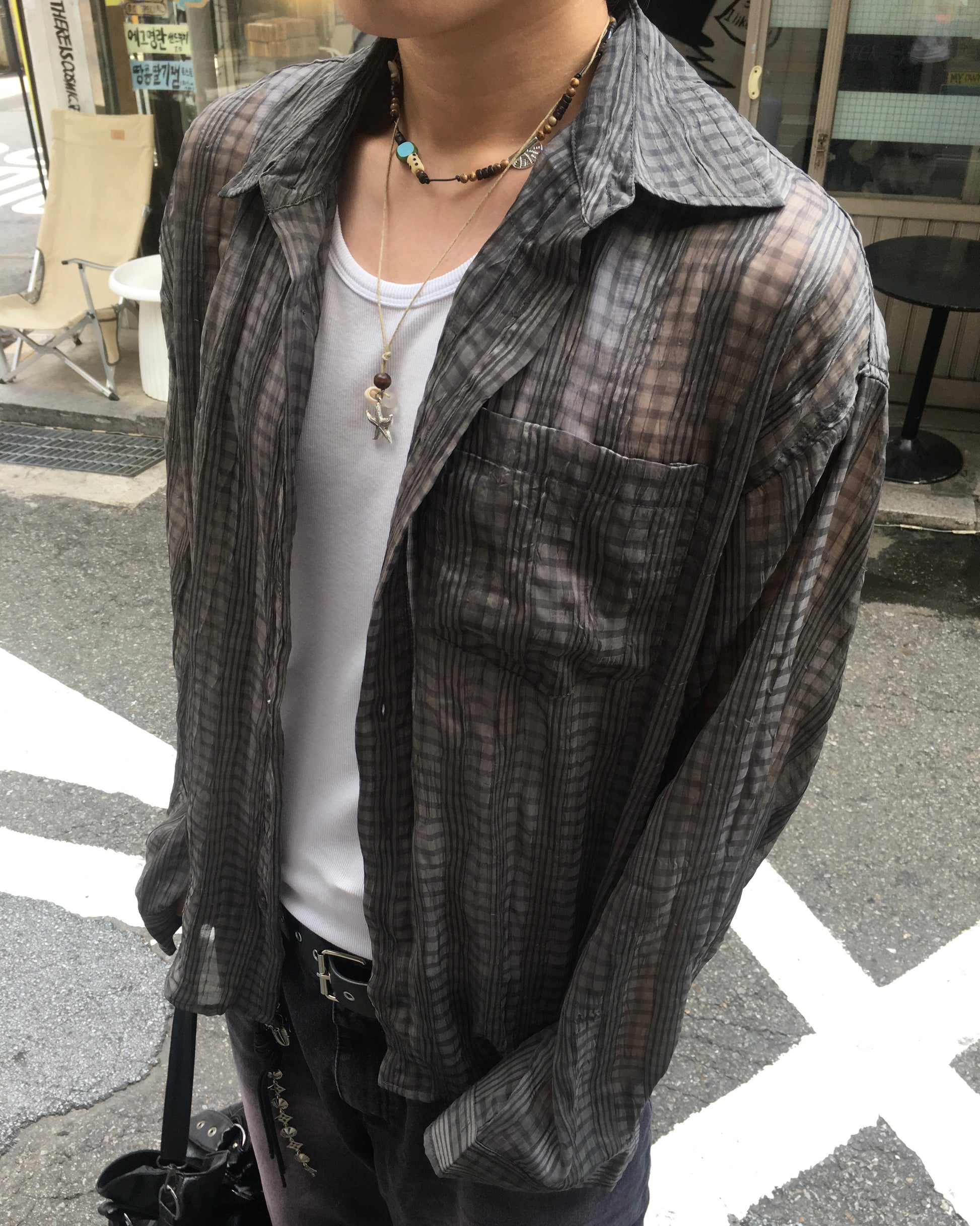 wrinkle checked shirt (charcoal)