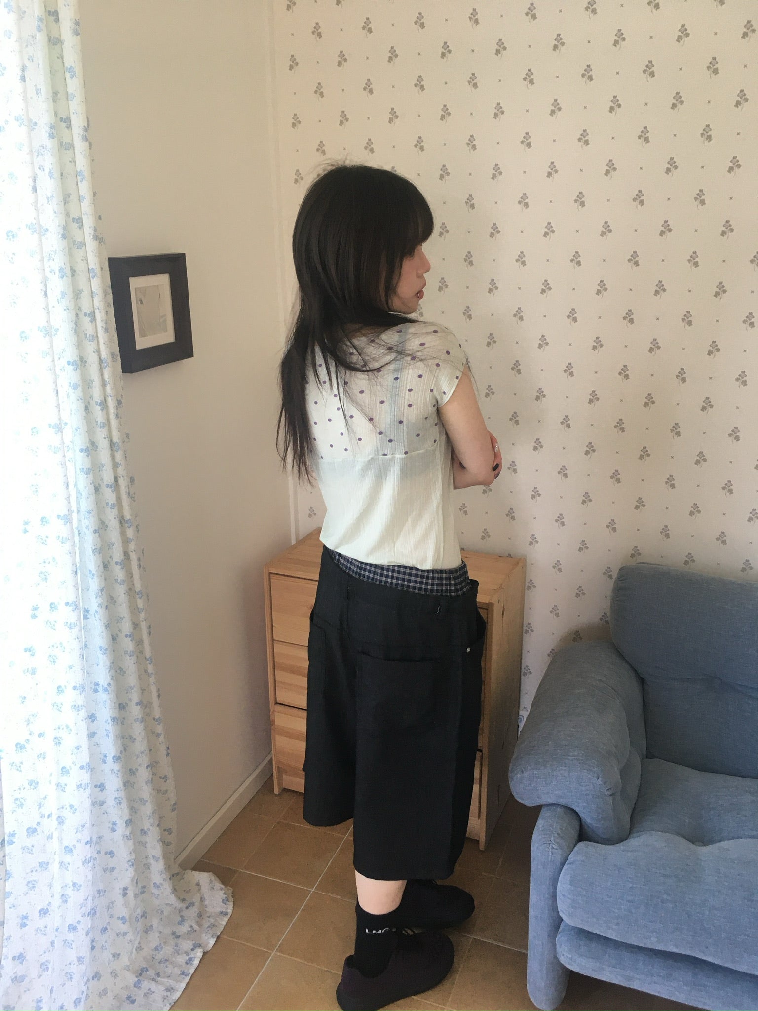 trunk layered half pants (black)