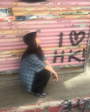 (in stock) matron wrinkle checked shirt (blue)