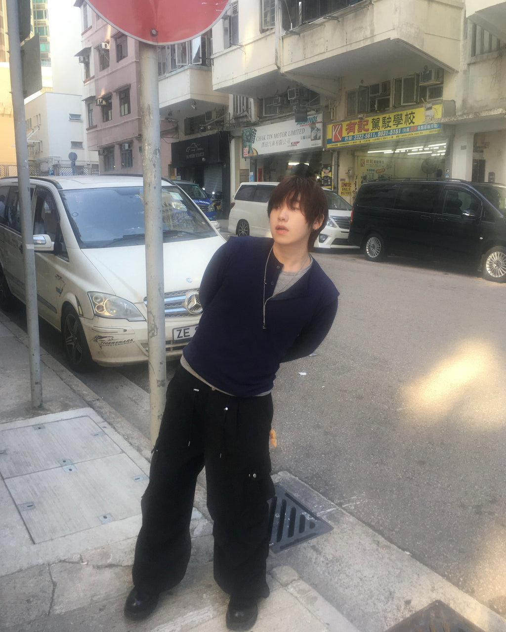 waffle henly neck shirt (navy)