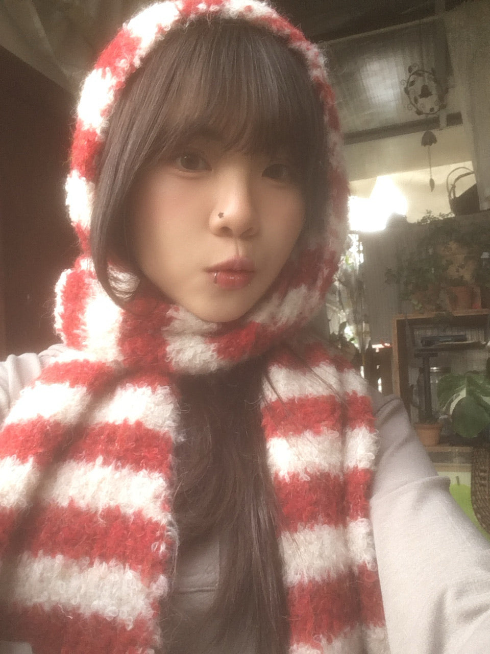 striped wool scarf (red)