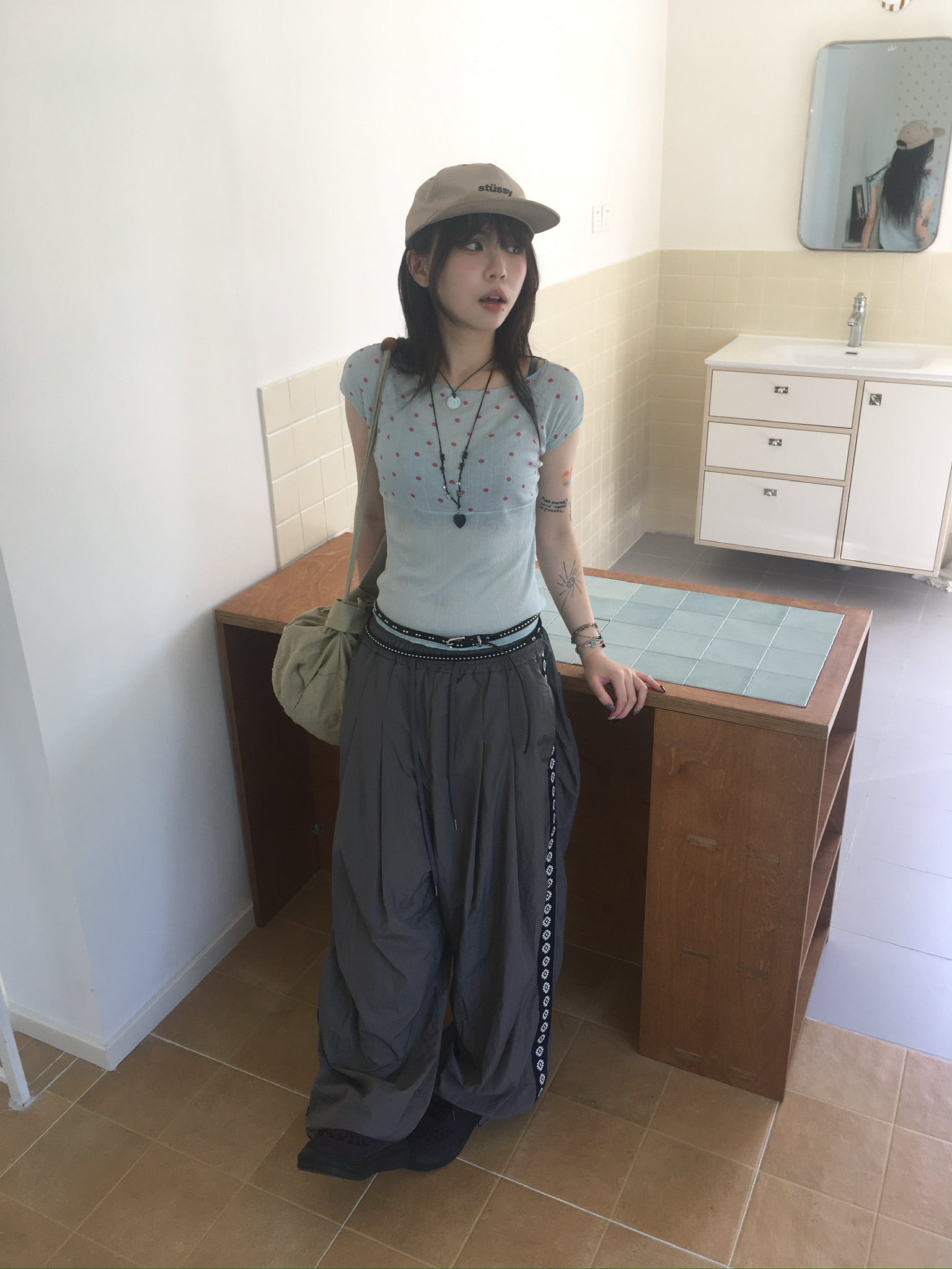 side sun nylon pants (grey)