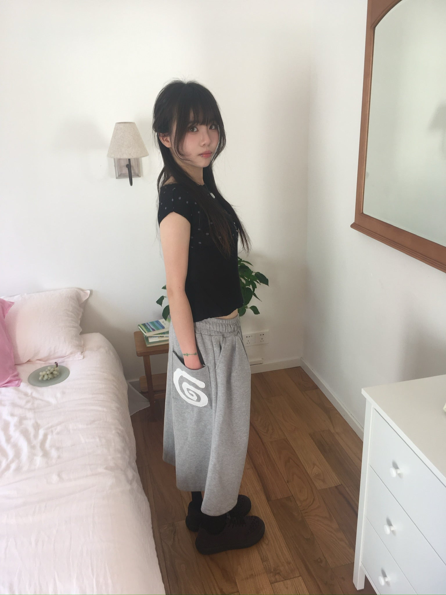 spiral half sweat pants (grey)