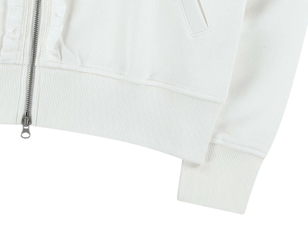 ✪【𝘱𝘳𝘦-𝘰𝘳𝘥𝘦𝘳】coyseio ruffle lace hood zip-up (white)