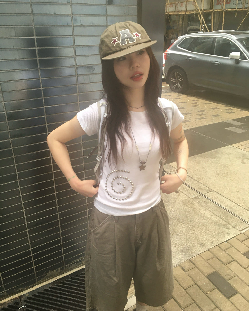 spiral studded tee (white)