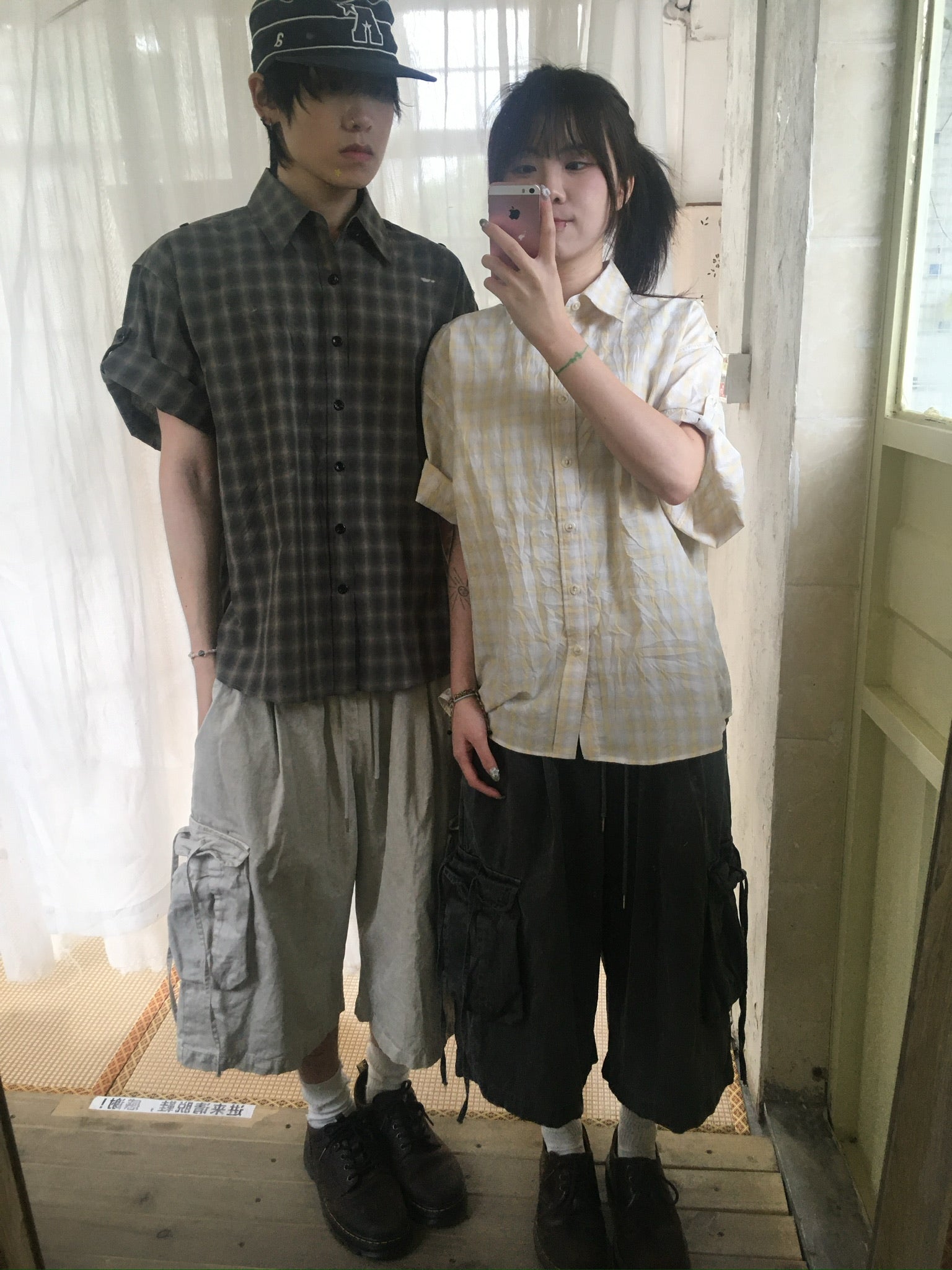 check linen shirt (yellow)