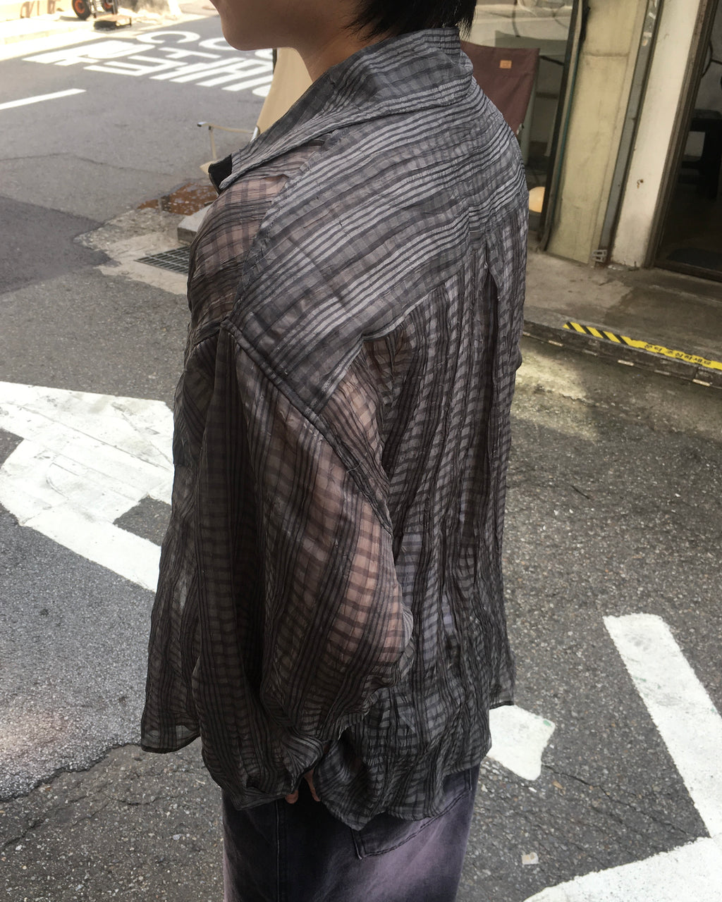 wrinkle checked shirt (charcoal)