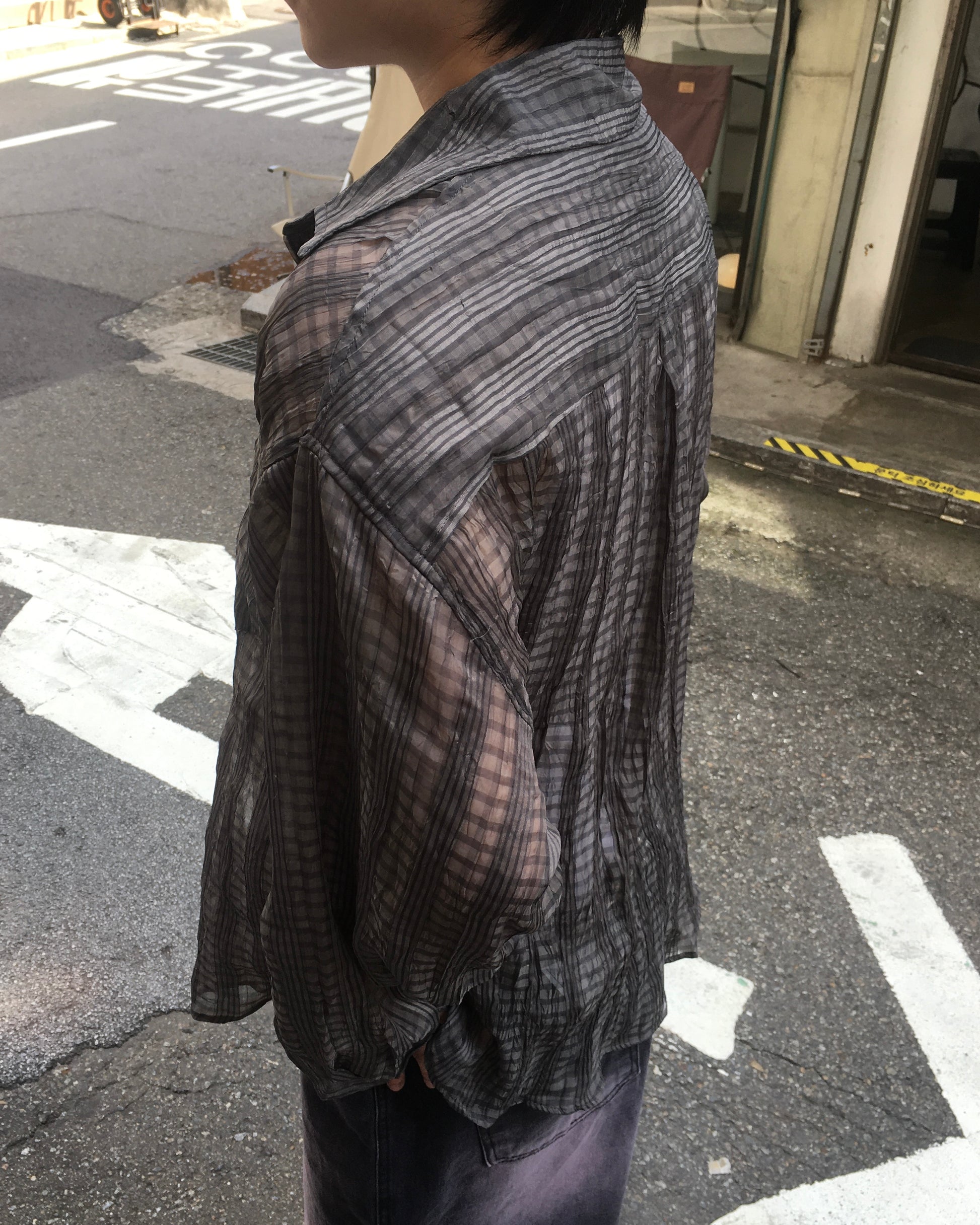 wrinkle checked shirt (charcoal)