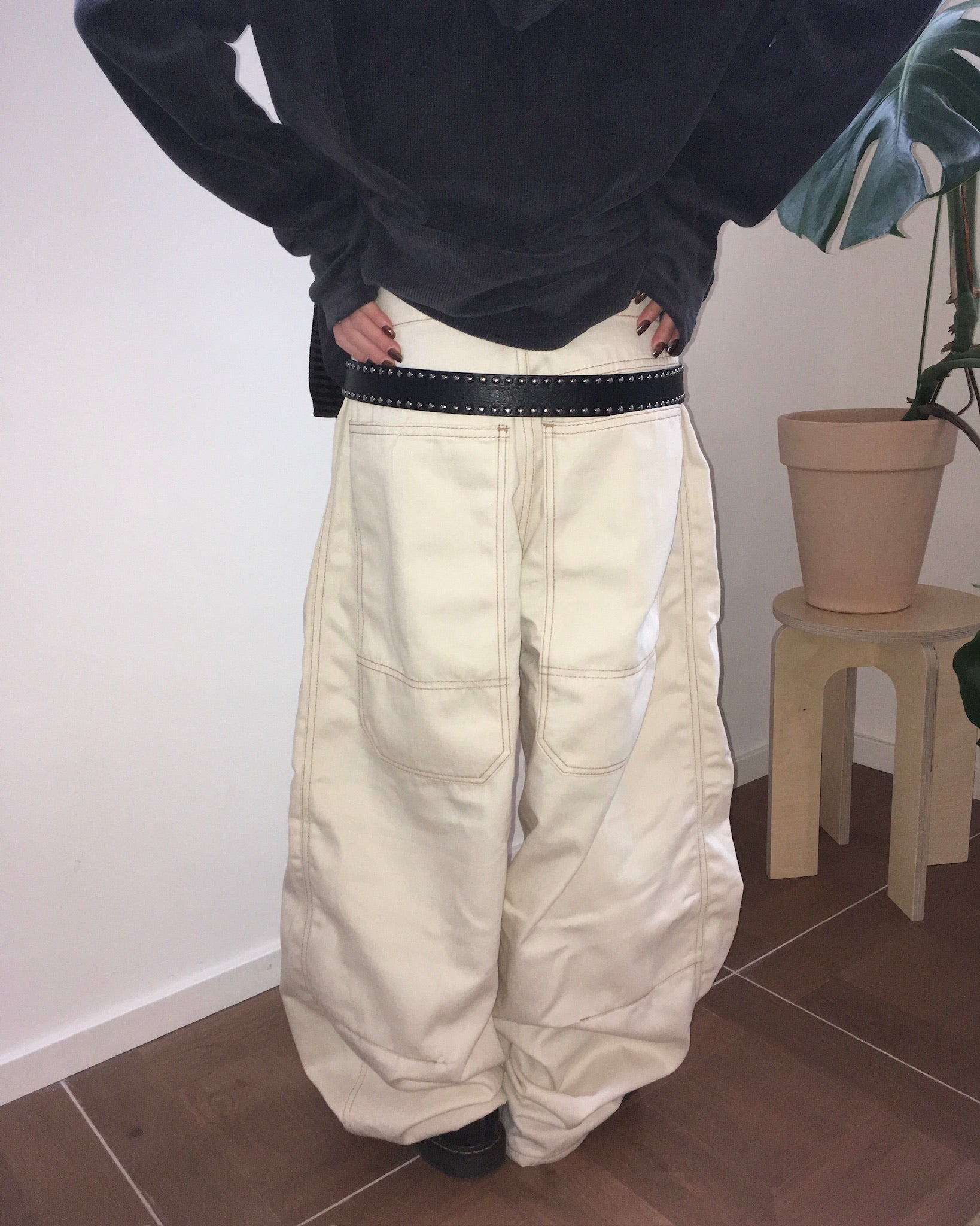 stitch pocket pants (cream)