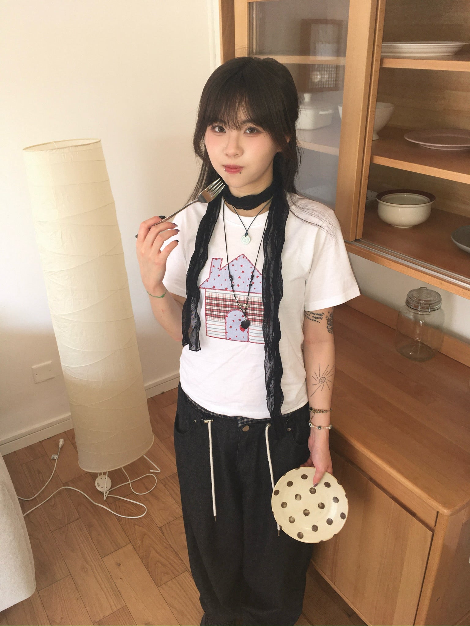 dot mesh scarf (black)