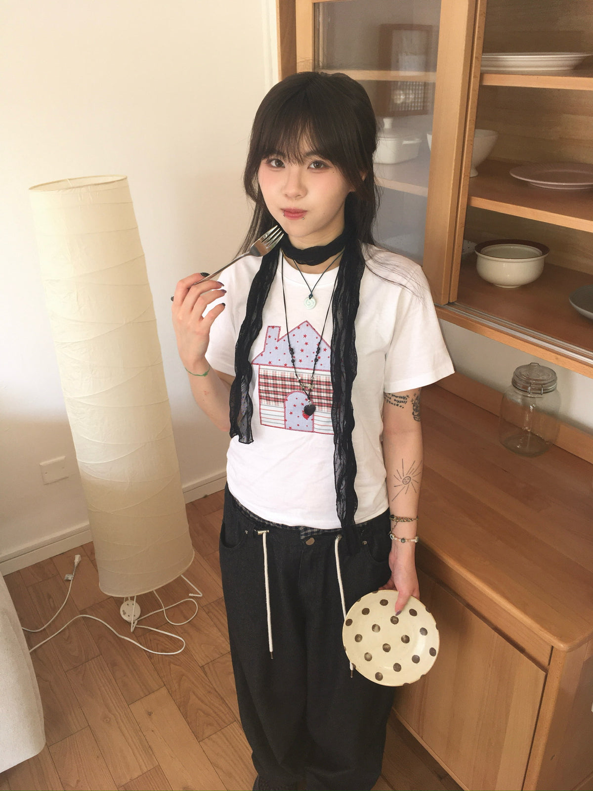 dot mesh scarf (black)