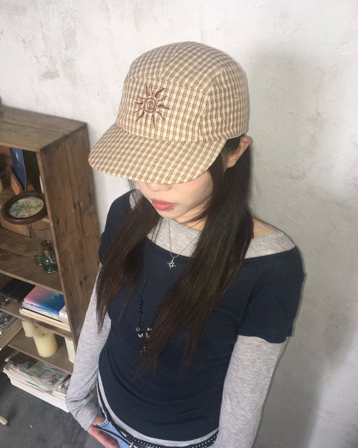 sun checked cap (brown)