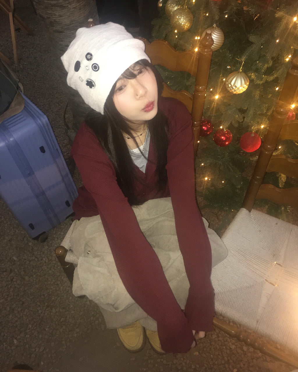 waffle henly neck shirt (wine)