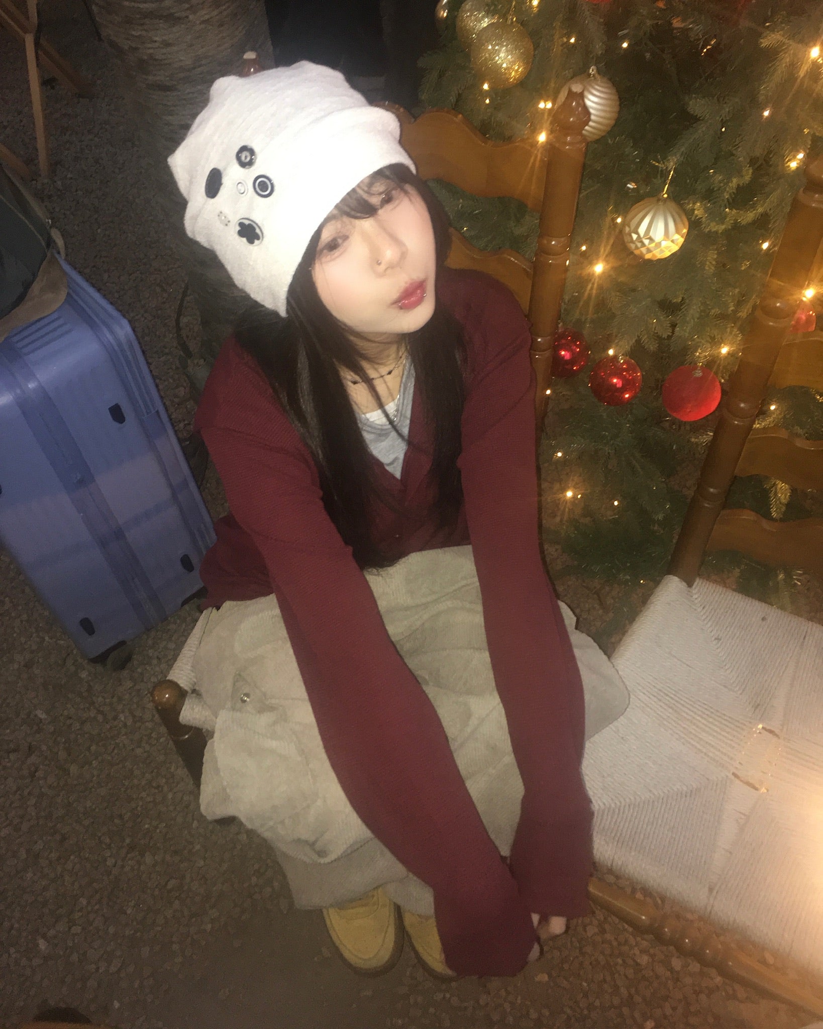 waffle henly neck shirt (wine)