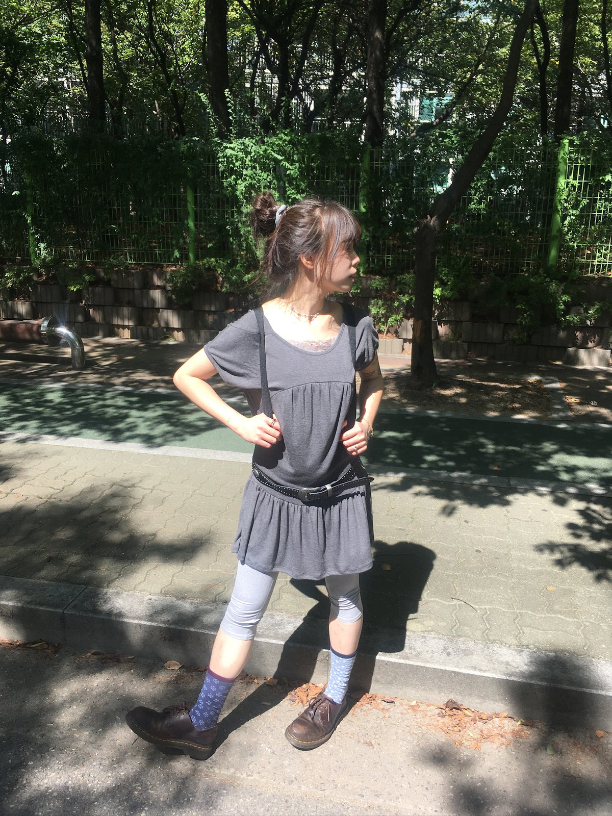 jersey shirring dress (charcoal)