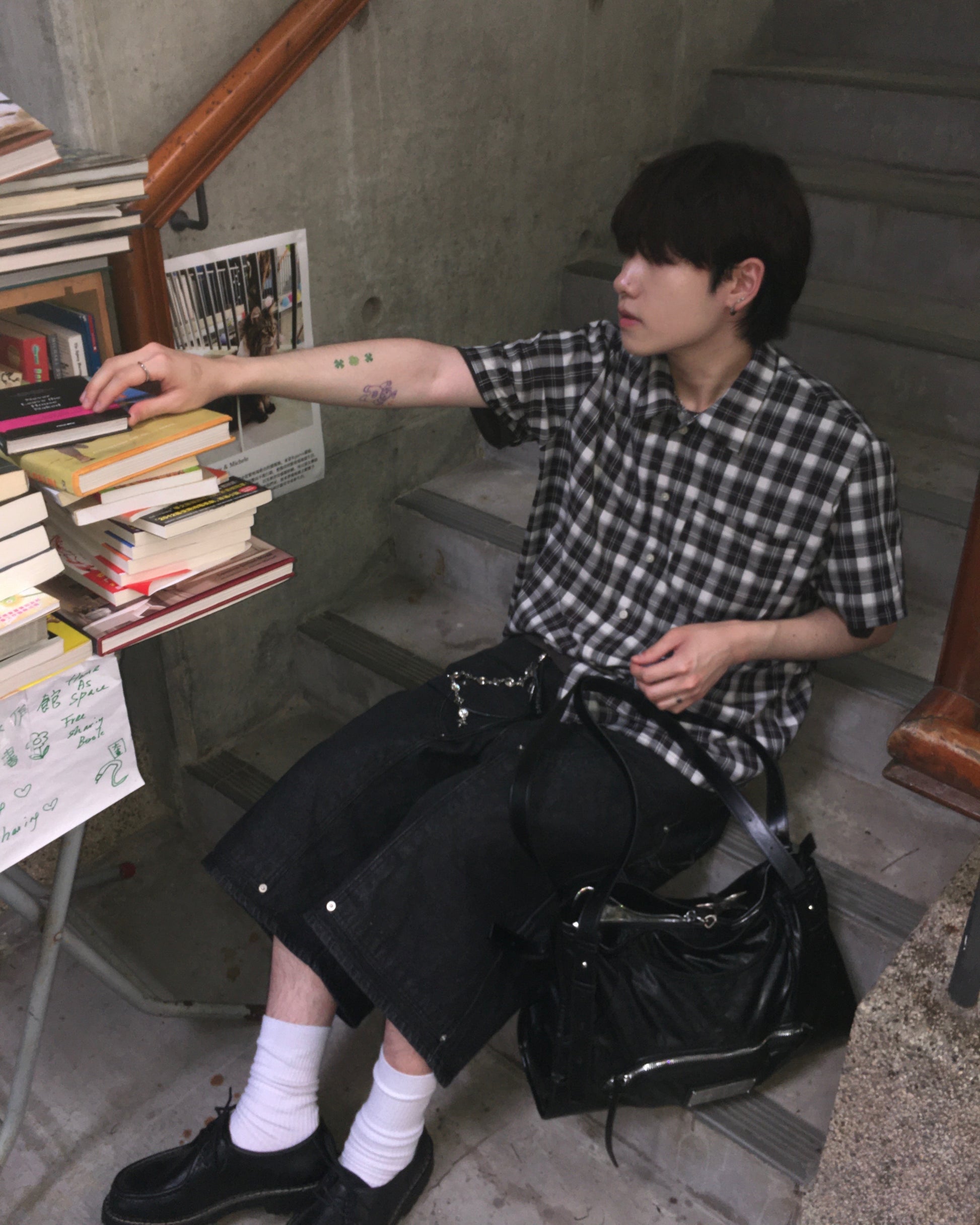 london crop checked shirt (black)