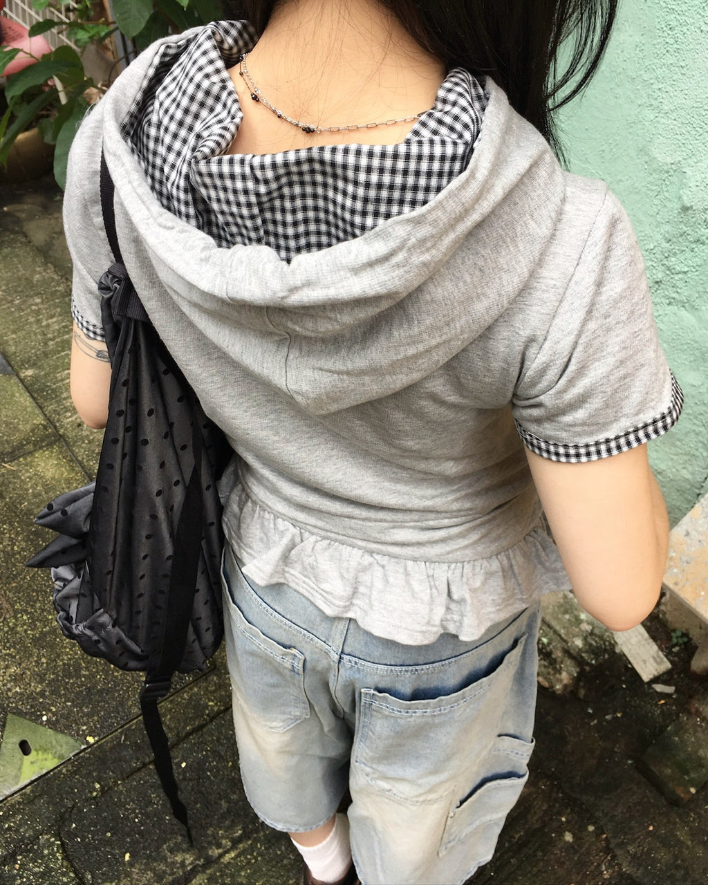 mini hood ruffle tee (grey)