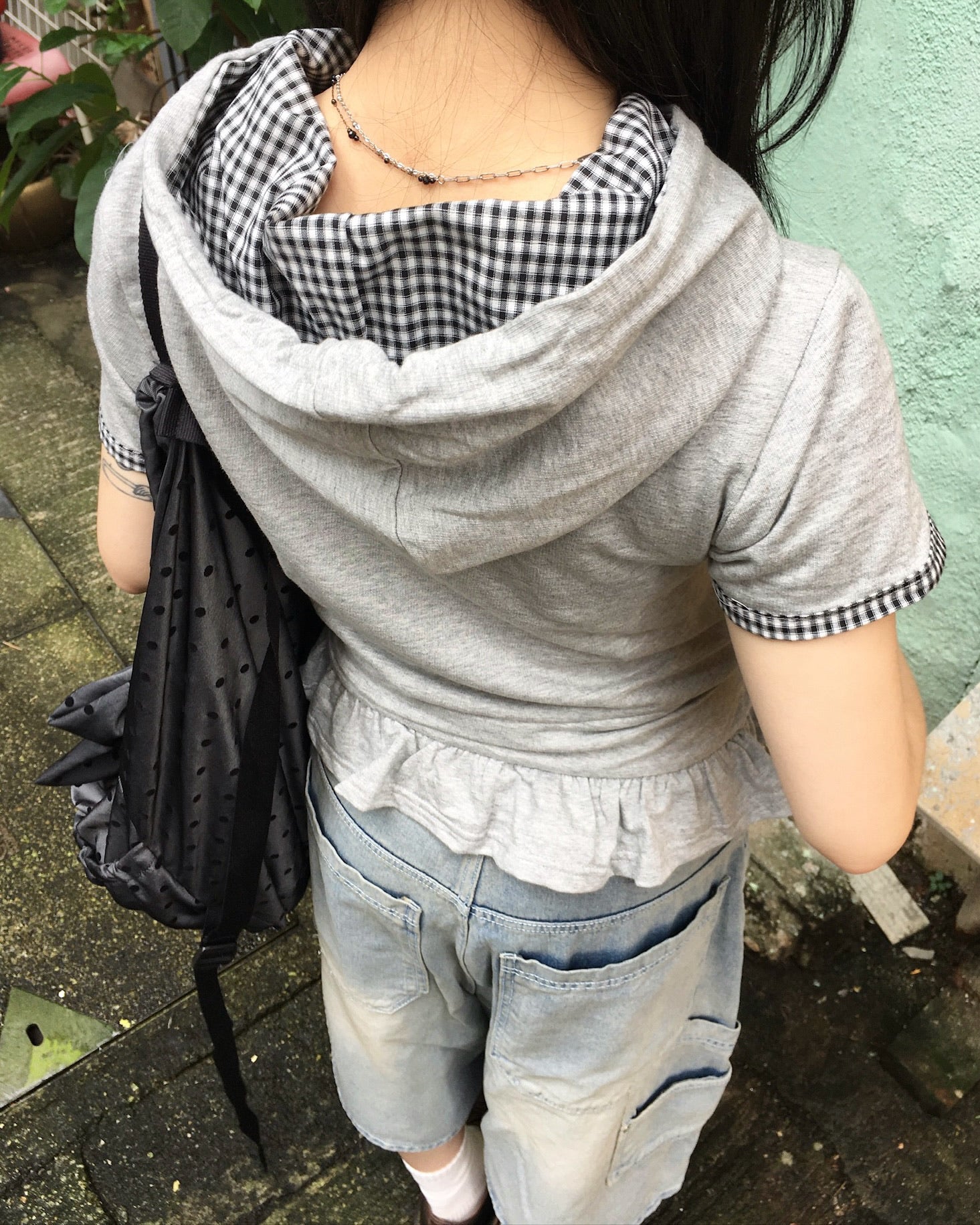 mini hood ruffle tee (grey)