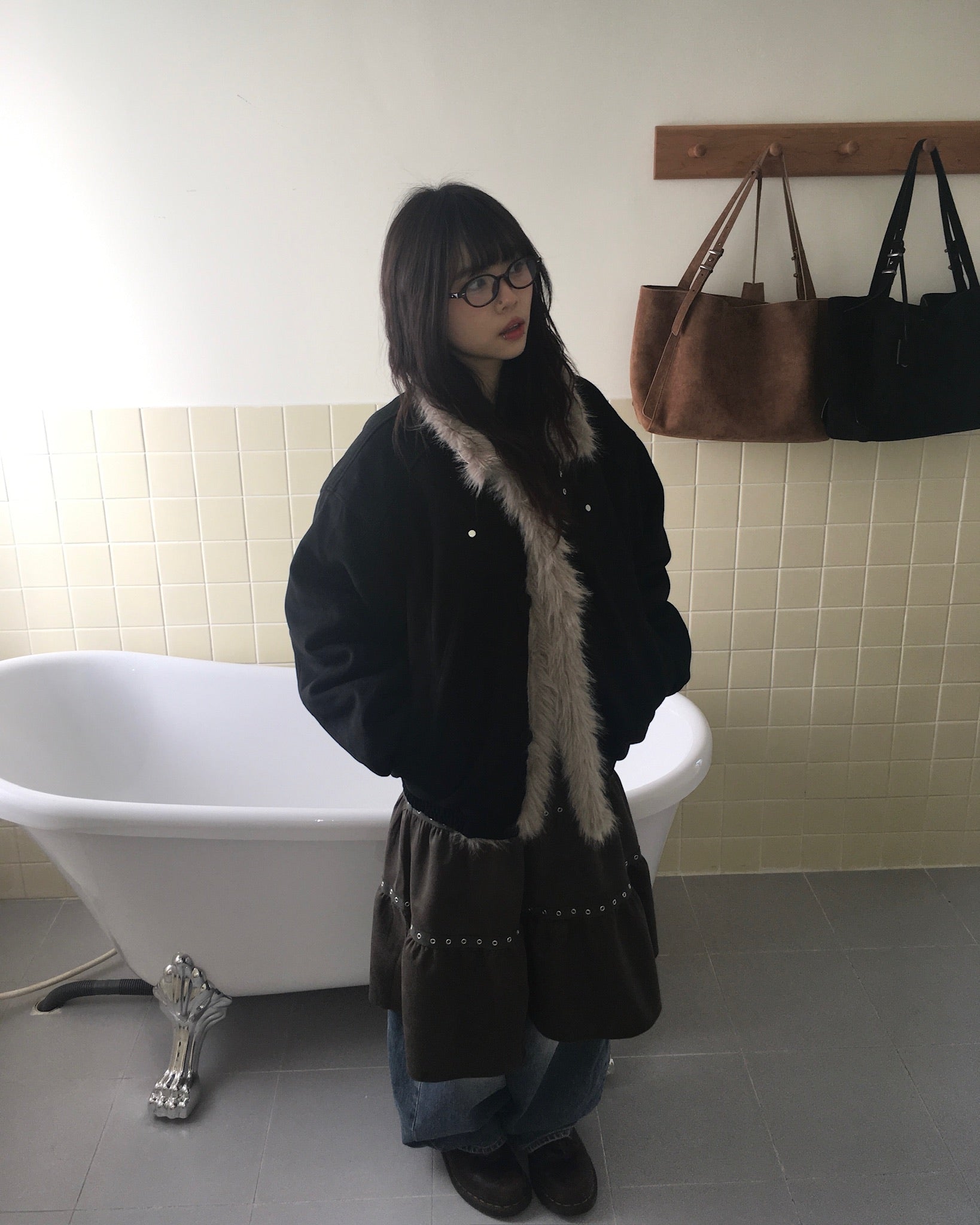 (★BEST) fur collar jacket (black)