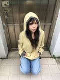 stripe trim hoodie zip up (yellow)