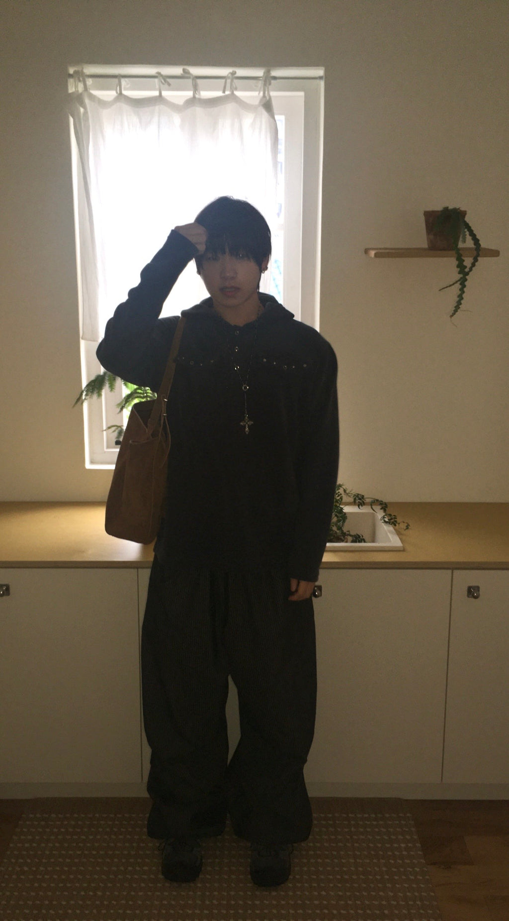 rivet collar hooded shirt (navy)