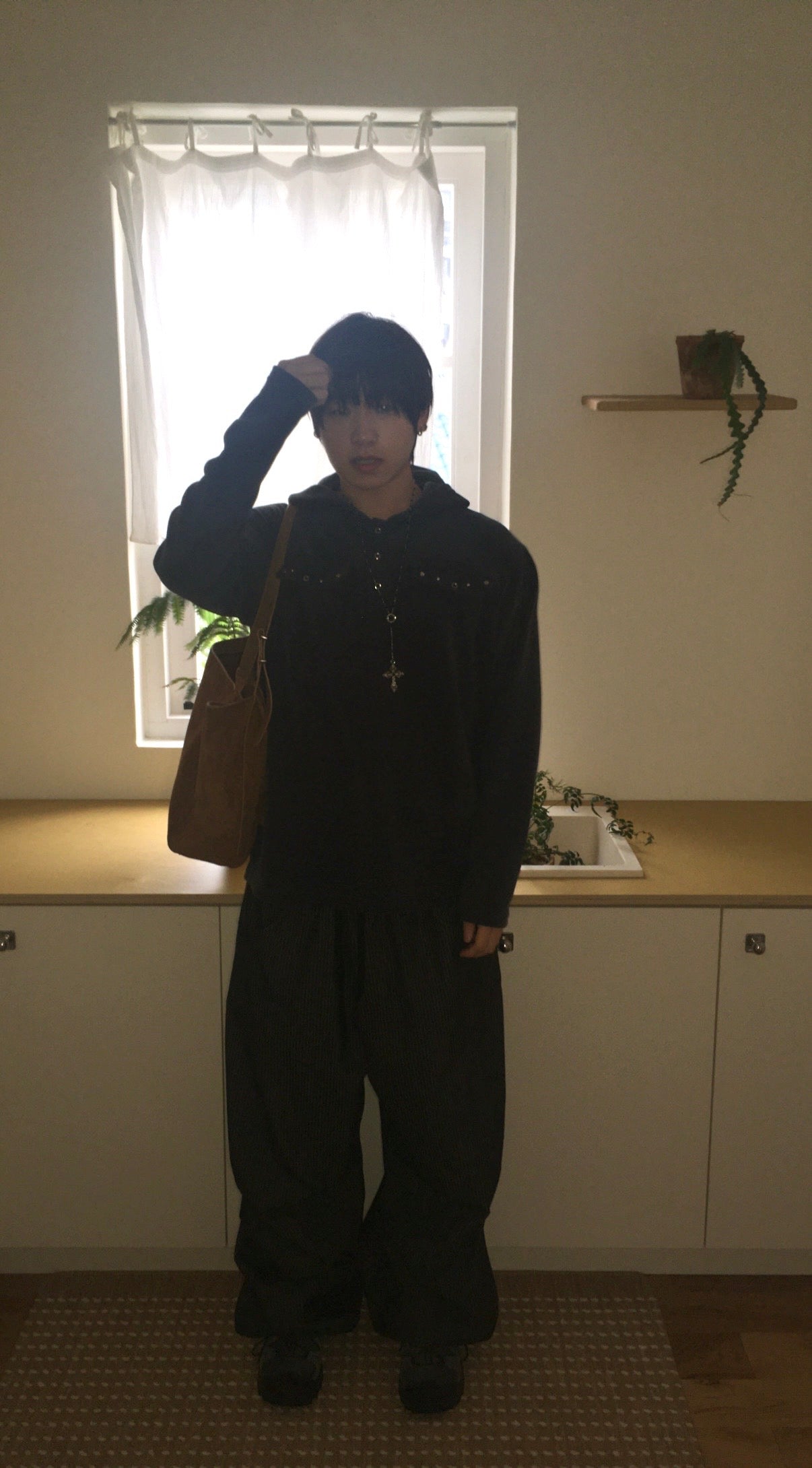 rivet collar hooded shirt (navy)