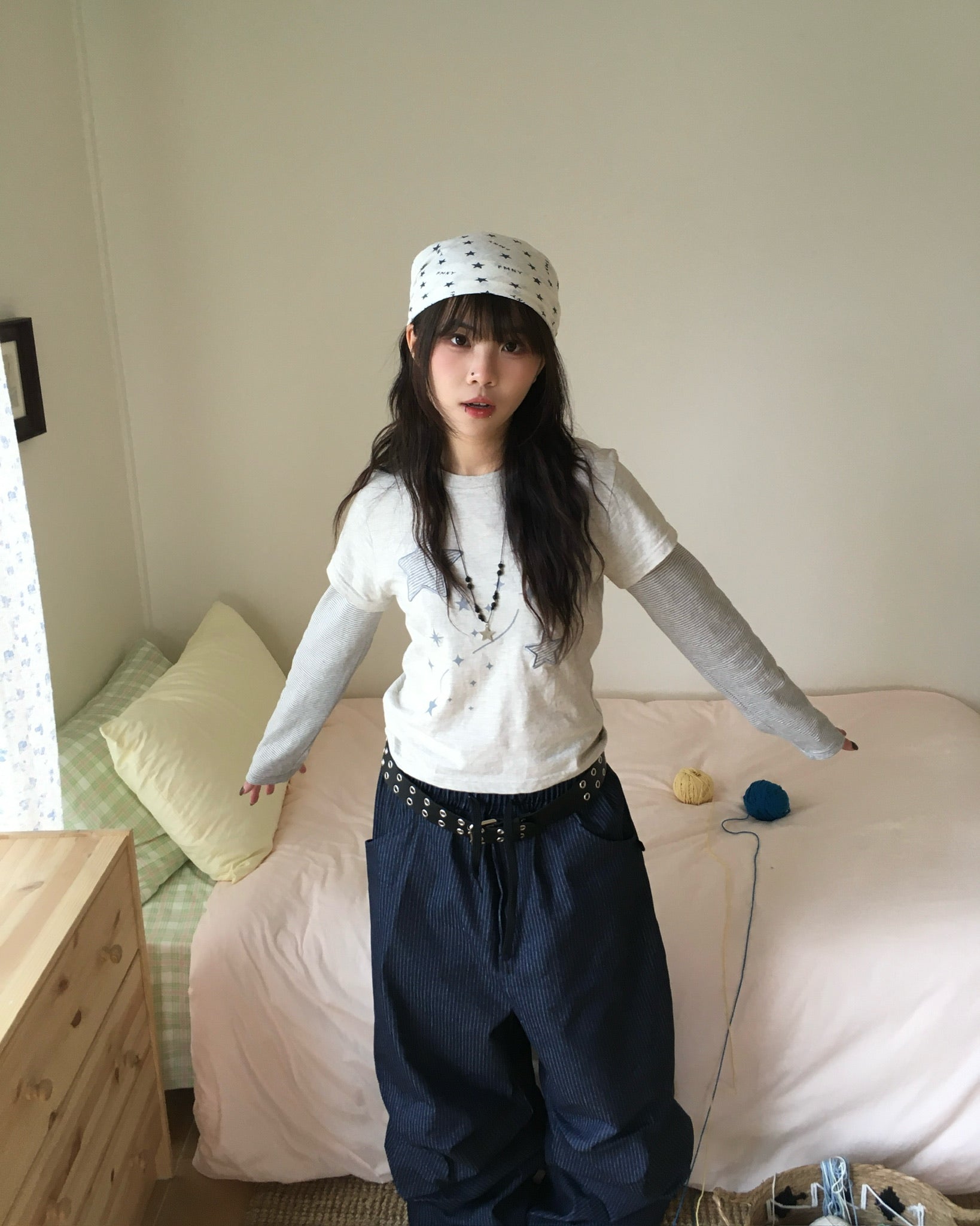 (★BEST) star stripe layered tee (oatmeal)